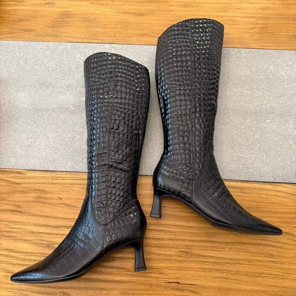 Naturalizer Deesha Croco Knee High Tall Boots Embossed Black 8.5M - Picture 3 of 14